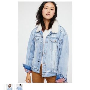 Free People plaid lined Sherpa jean jacket